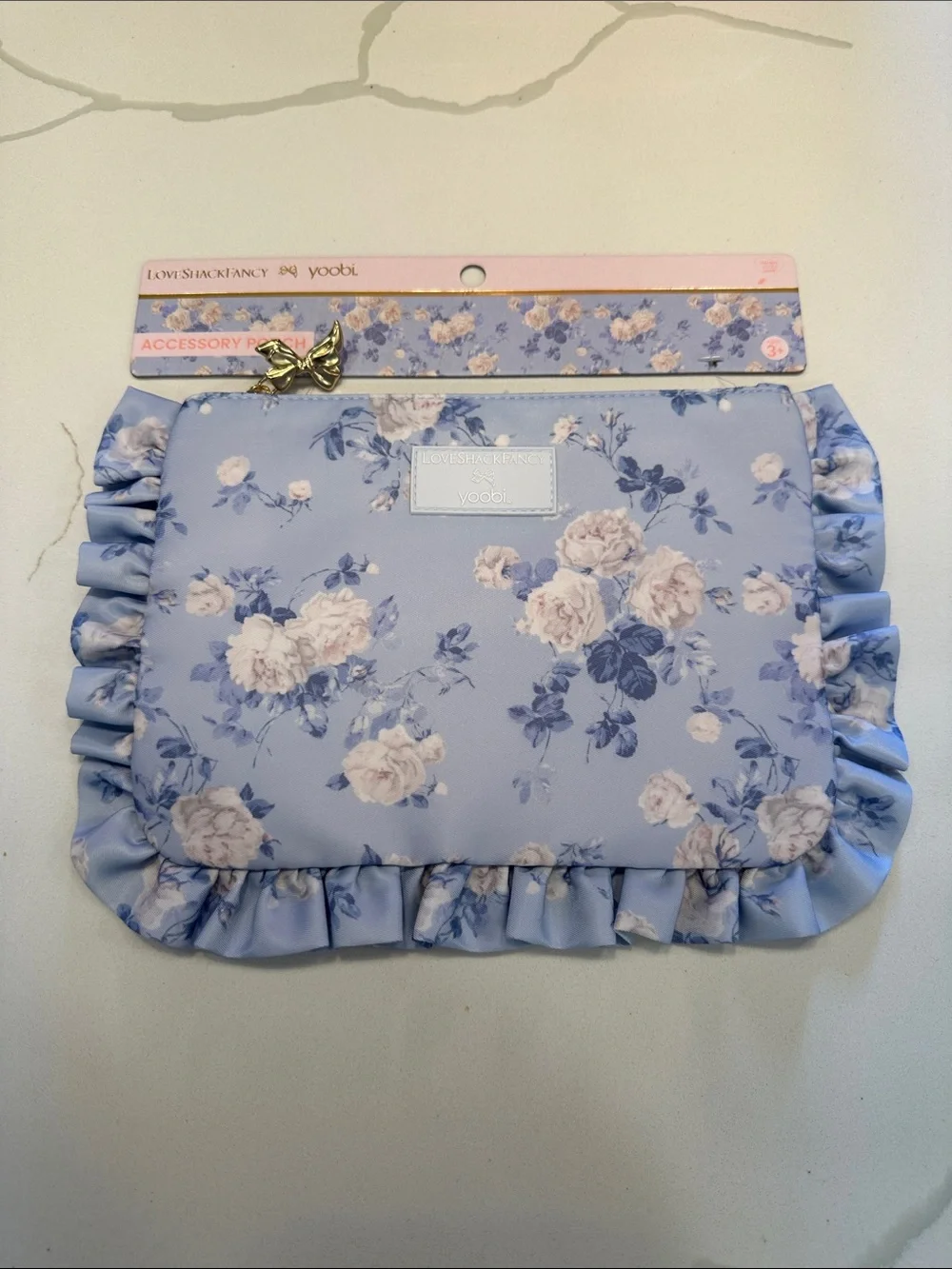 NWT LoveShackFancy x Target Yoobi Everblooming Rosettes Flat Zip Pencil Case 🩵